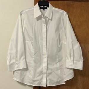 JONES NEW YORK white easy care white button, front, shirt. 3/4 sleeve